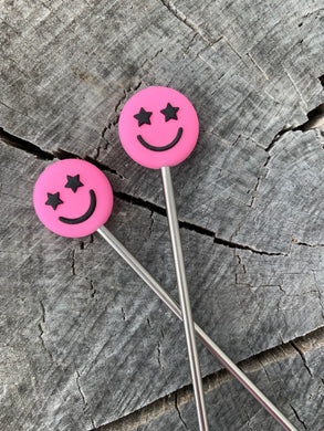 Starry Eyed Smiley Stitch Stoppers- Pink